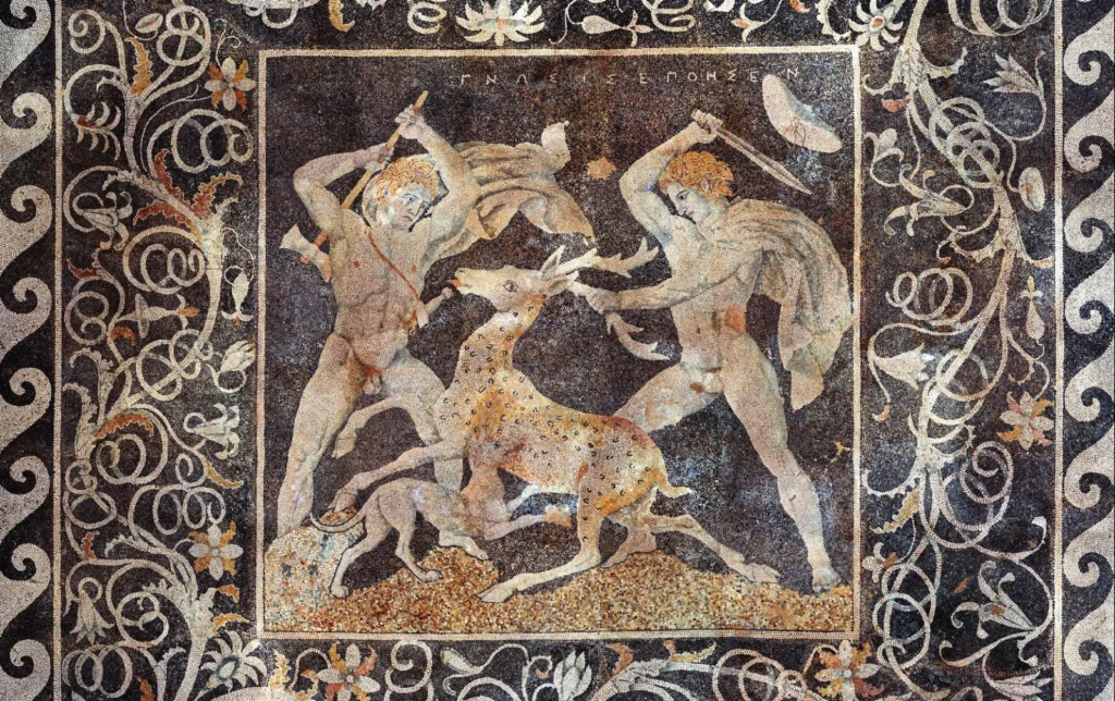 La Chasse au cerf, mosaïque de galets de Pella