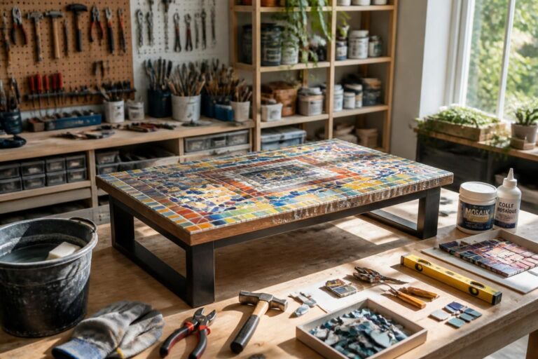 apprenez à créer une table basse en mosaïque unique grâce à ce guide diy facile à suivre. découvrez toutes les étapes pour personnaliser votre mobilier avec style et créativité.