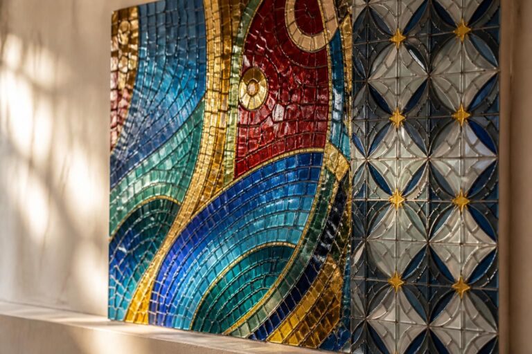 découvrez comment reconnaître une mosaïque d'art en pâte de verre murano et de vianne, deux techniques renommées pour créer des chefs-d'œuvre colorés et raffinés.
