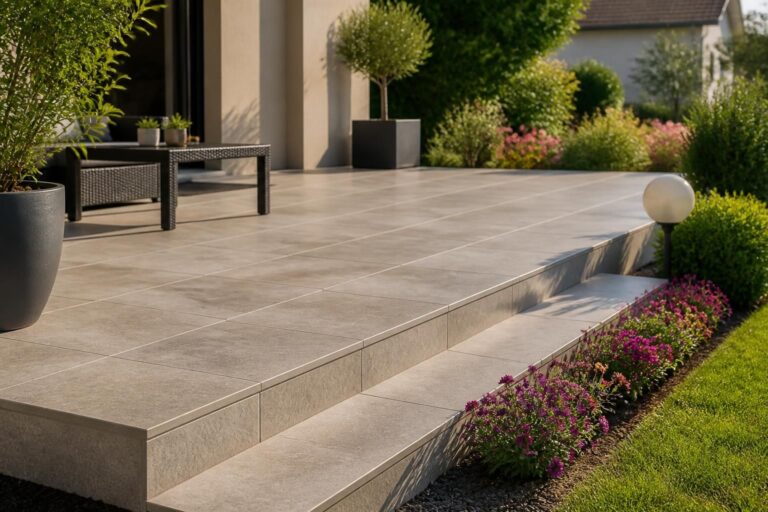 découvrez comment réaliser une terrasse avec marche carrelée, alliant esthétique et fonctionnalité, grâce à des techniques de pose et de finition professionnelles.