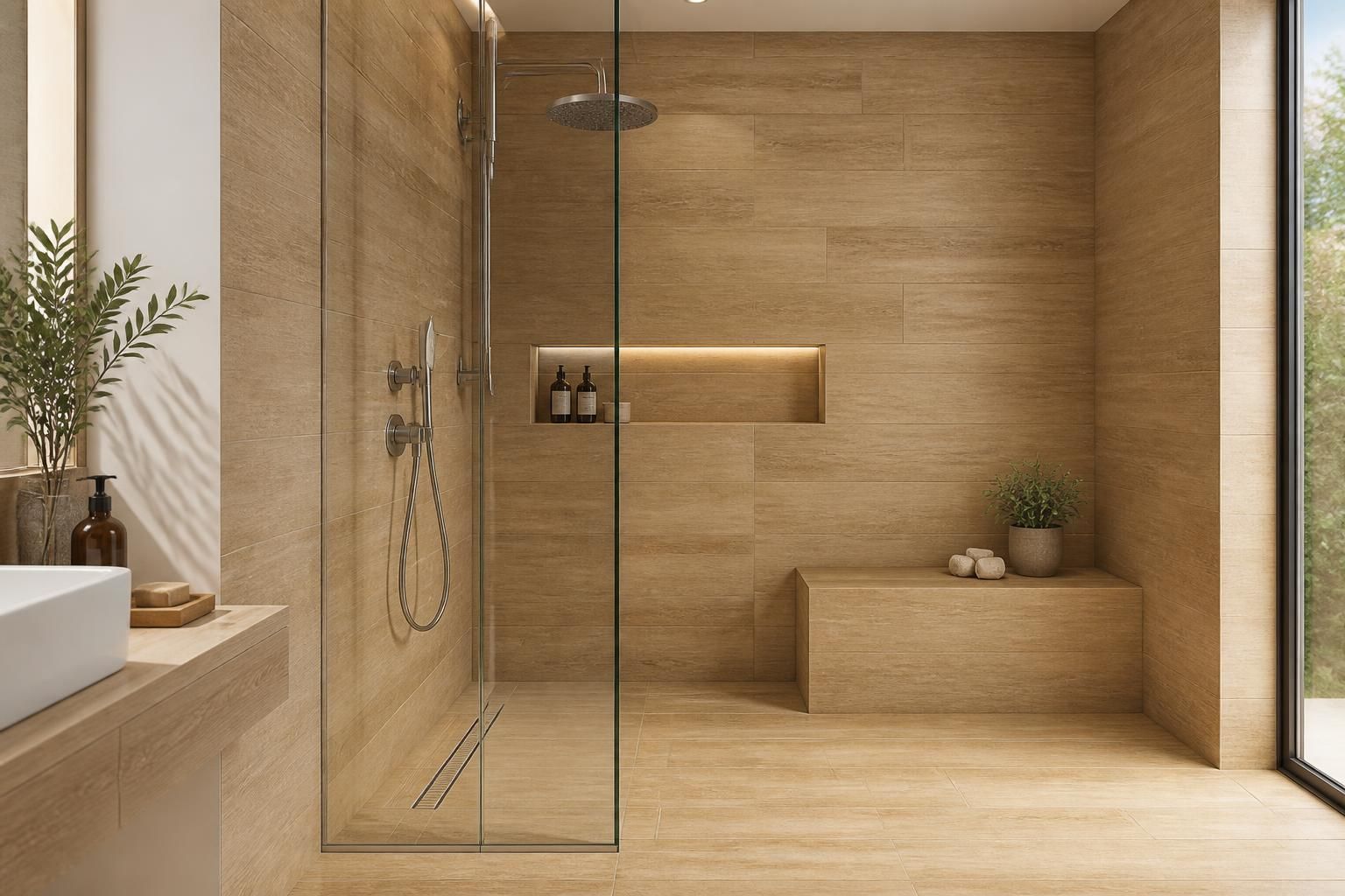 découvrez nos idées pour une douche italienne avec carrelage effet bois, alliant élégance naturelle et design moderne pour une salle de bains chaleureuse et tendance.