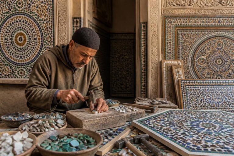 découvrez l'origine, l'histoire et le savoir-faire unique du zellige, cet art traditionnel marocain de la mosaïque aux motifs colorés.